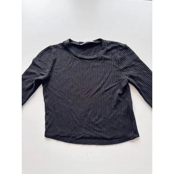 REFORMATION Muse Black Modal Ribbed Jersey Cropped Long Sleeve T-Shirt, Size XS - Picture 6 of 9